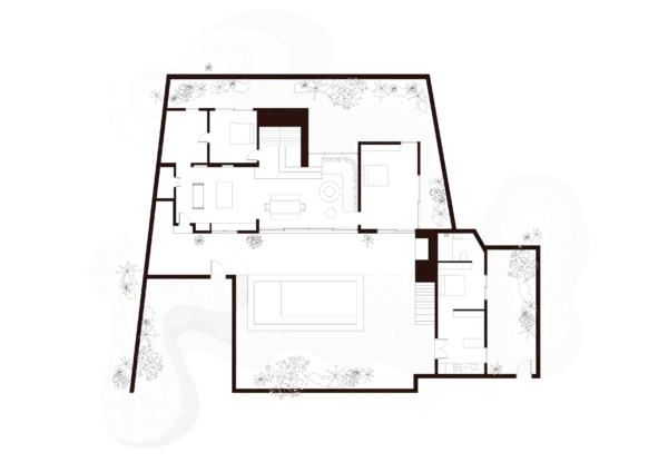 Architectural floor plan showing the layout of a modern residence