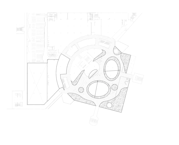 Circular architectural floor plan with organic zoning