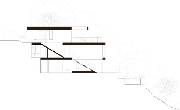 Architectural section through sloped site