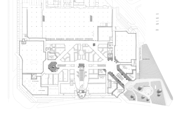 Architectural floor plan of ground level layout.