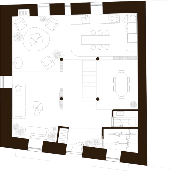 Ground floor architectural plan with defined interior spaces