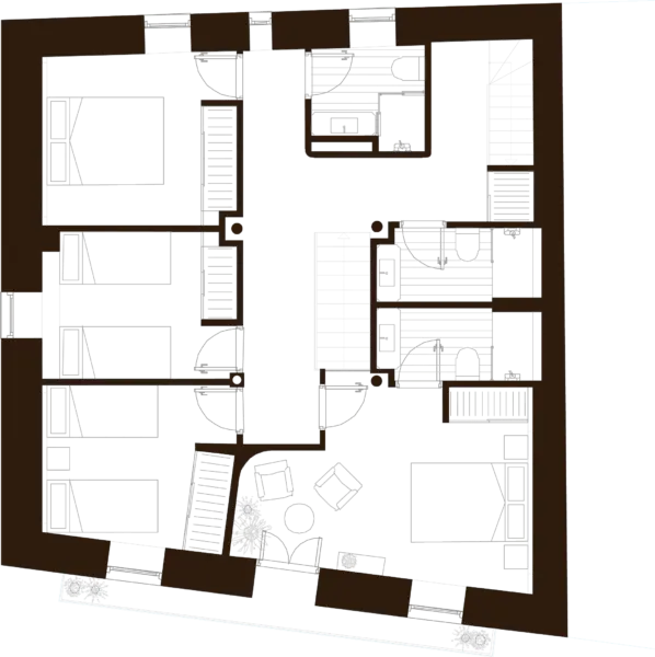 First floor architectural plan with bedrooms and circulation core