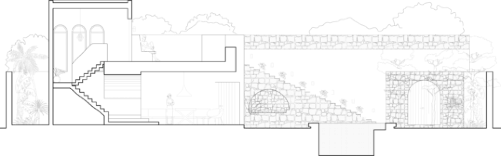 Architectural section showing levels and spatial connections