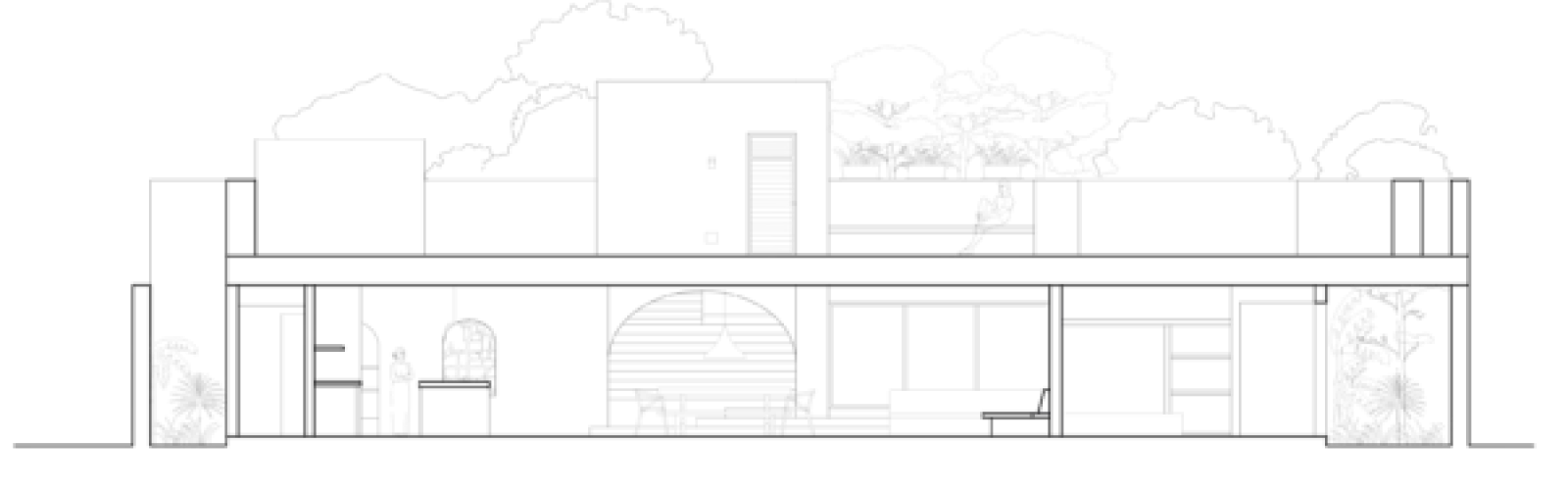 Section drawing of a modern single-story house